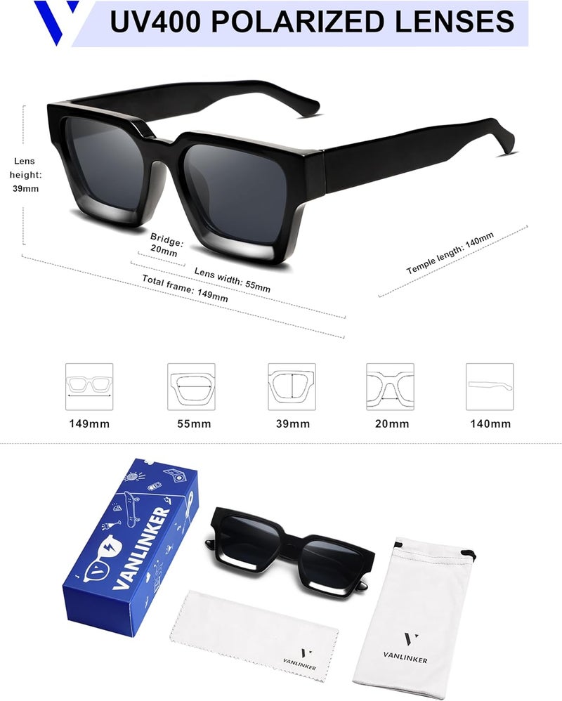 VANLINKER Thick Square Sunglasses for Men Women Retro Chunky Rectangle Shades UV400 Protection VL9731 - Image 5